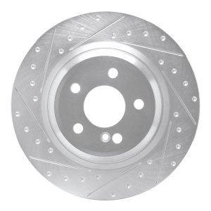 Mercedes-Benz SL550 Brake Rotor (1) - Rear Left - R1 Concepts - Drilled & Slotted - Silver - `13-`20